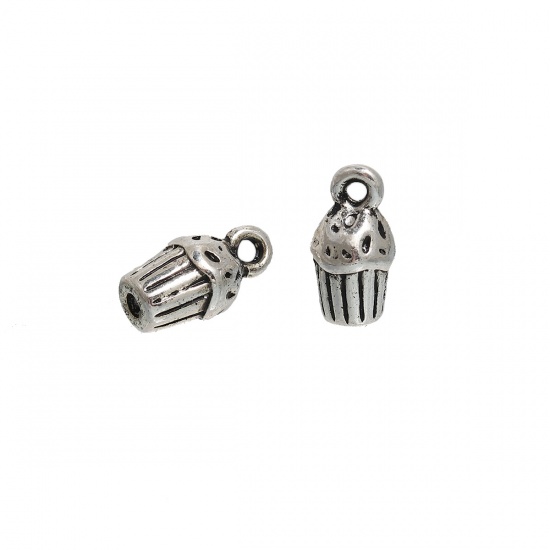 Picture of Zinc Based Alloy 3D Charms Cake Antique Silver Color 14mm( 4/8") x 7mm( 2/8"), 10 PCs