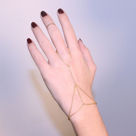 Picture of Hand Chain Slave Ring Bracelet Gold Plated 19.5cm(7 5/8") long, 1 Piece