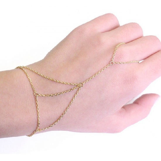 Picture of Hand Chain Slave Ring Bracelet Gold Plated 19.5cm(7 5/8") long, 1 Piece
