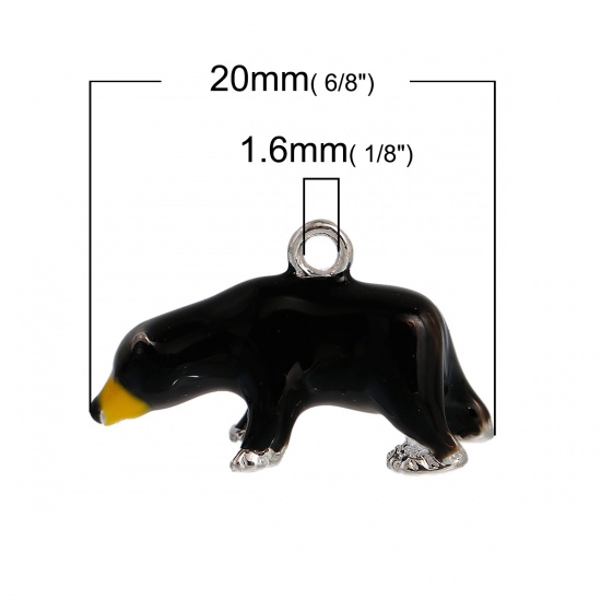 Picture of Zinc Based Alloy Charms Bear Animal Silver Plated Black Enamel 20mm( 6/8") x 12mm( 4/8"), 2 PCs