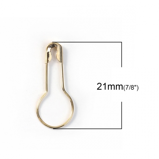Picture of Copper Safety Pin Brooches Findings Round Gold Plated 21mm( 7/8") x 9mm( 3/8"), 2000 PCs