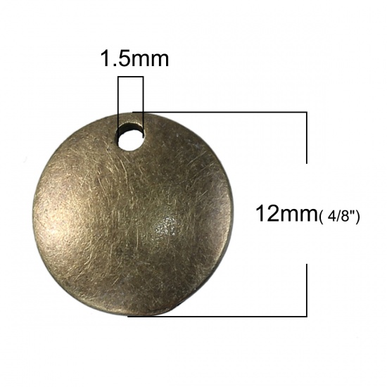 亜鉛合金 スタンピング用ブランク タグ チャーム 円形 銅古美 12mm直径、 20 個 の画像