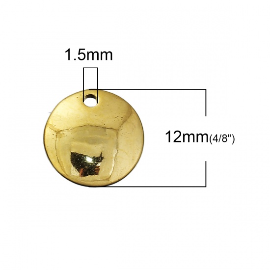 Picture of Zinc Based Alloy Blank Stamping Tags Charms Round Gold Plated 12mm( 4/8") Dia, 20 PCs