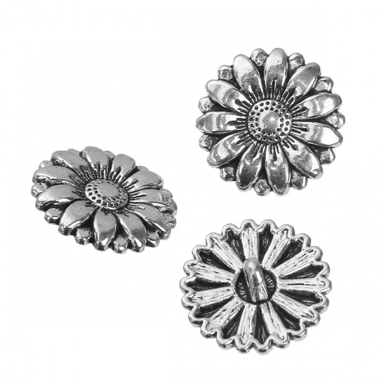 Picture of Zinc Based Alloy Metal Sewing Shank Buttons Flower Antique Silver Color 17mm( 5/8") x 17mm( 5/8"), 20 PCs