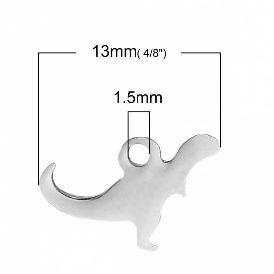 Picture of 304 Stainless Steel Charms Tyrannosaurus Animal Silhouette Silver Tone 13mm( 4/8") x 8mm( 3/8"), 2 PCs