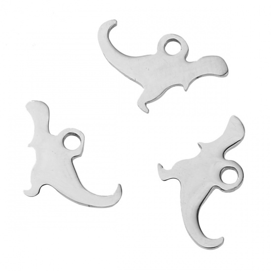 Picture of 304 Stainless Steel Charms Tyrannosaurus Animal Silhouette Silver Tone 13mm( 4/8") x 8mm( 3/8"), 2 PCs