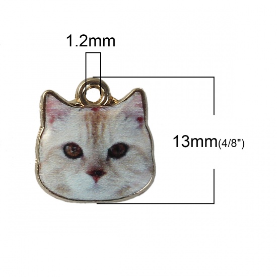 Picture of Zinc Based Alloy Charms Cat Animal Gold Plated White 13mm( 4/8") x 13mm( 4/8"), 10 PCs