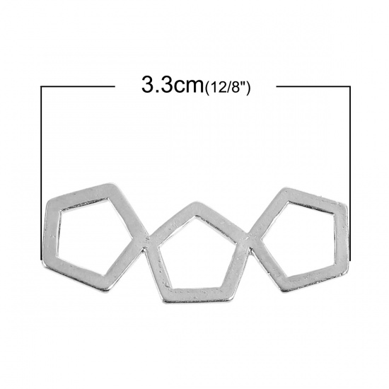 Изображение Цинковый Сплав Коннекторы фурнитуры геометрический Серебряный Тон Пятиугольник С узором ажурная резьба 33мм x 13мм, 10 ШТ
