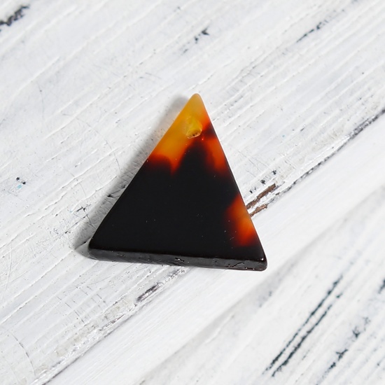 Picture of Resin Charms Geometric Triangle Deep Amber Imitation Tortoiseshell 12mm( 4/8") x 11mm( 3/8"), 5 PCs