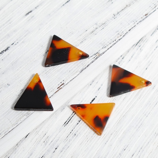 Picture of Resin Charms Geometric Triangle Deep Amber Imitation Tortoiseshell 12mm( 4/8") x 11mm( 3/8"), 5 PCs