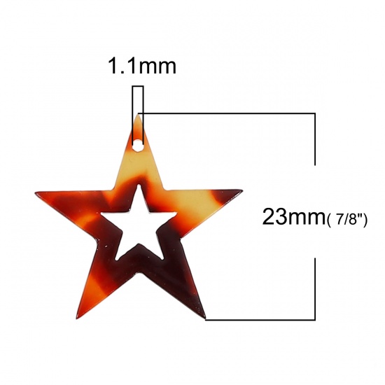 Picture of Resin Charms Geometric Pentagram Star Deep Amber Imitation Tortoiseshell 23mm( 7/8") x 22mm( 7/8"), 3 PCs