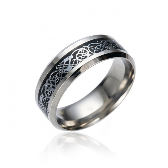 Bild von Titan Edelstahl Uneinstellbar Ring Silbrig Rund Drache 18.3mm（US Größe:8.25), 1 Stück
