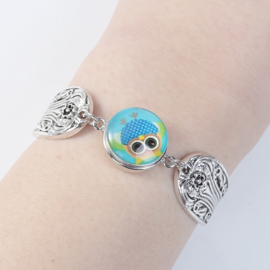 Picture of Zinc Based Alloy Snap Button Bracelets Fit 18mm/20mm Snap Buttons Antique Silver Round 19cm(7 4/8") long, Hole Size: 6mm( 2/8"), 1 Piece