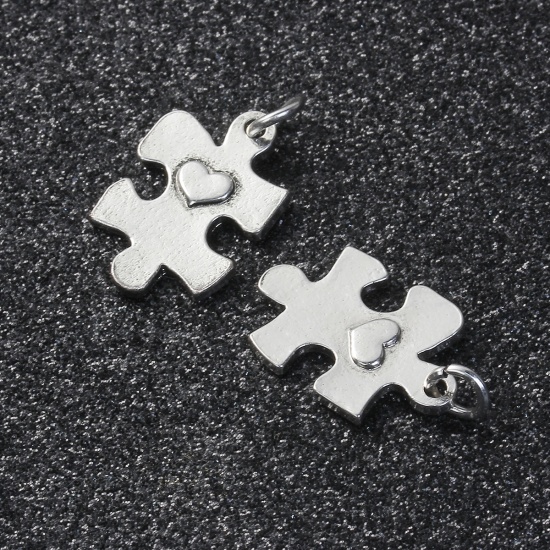 Picture of Zinc Based Alloy Puzzle Charms Heart Antique Silver 27mm(1 1/8") x 15mm( 5/8"), 10 PCs