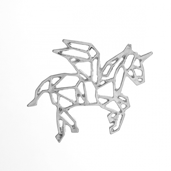 Bild von Zinklegierung Anhänger Pferd Silberfarbe 36mm x 31mm, 5 Stück