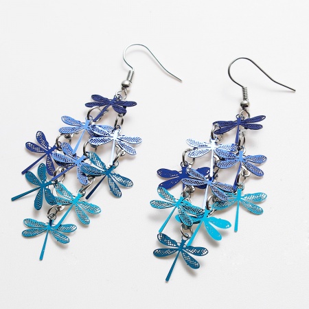 Picture of Brass Filigree Stamping Earrings Dragonfly Animal Hollow
