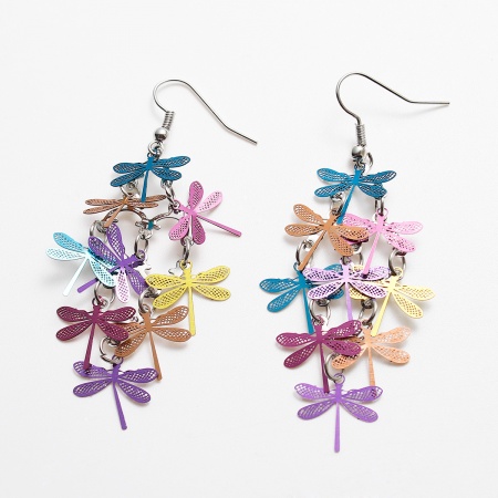 Picture of Brass Filigree Stamping Earrings Dragonfly Animal Hollow