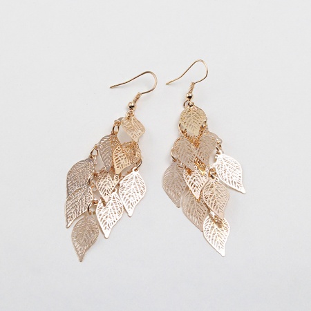 Picture of Brass Filigree Stamping Earrings Leaf Hollow Silver Tone & Gold Plated 80mm(3 1/8