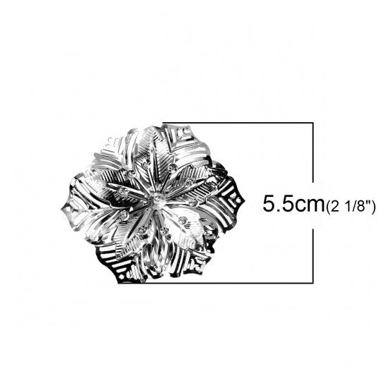 Immagine di Lega di Ferro Cabochon per Abbellimento Fiore Tono Argento Filigrana Disegno (Adatto ss12 Strass) 55mm x 48mm, 10 Pz