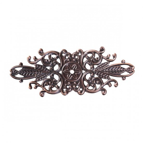 Picture of Iron Based Alloy Embellishments Leaf Antique Copper Filigree Carved 85mm(3 3/8") x 34mm(1 3/8"), 30 PCs