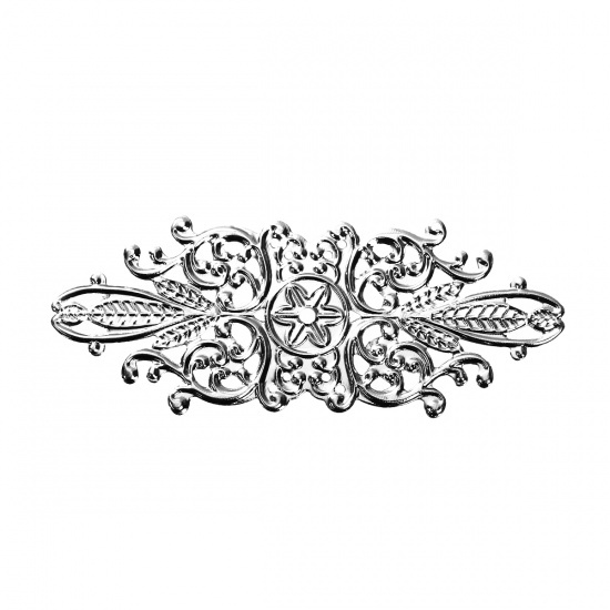 Image de Cabochons d'Embellissement en Alliage de Fer Feuille Argent Mat Fleurs Creuses 85mm x 34mm, 20 Pcs