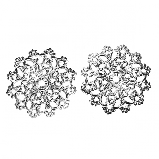 Picture of Iron Based Alloy Connectors Round Silver Tone Filigree 47mm x 47mm, 20 PCs