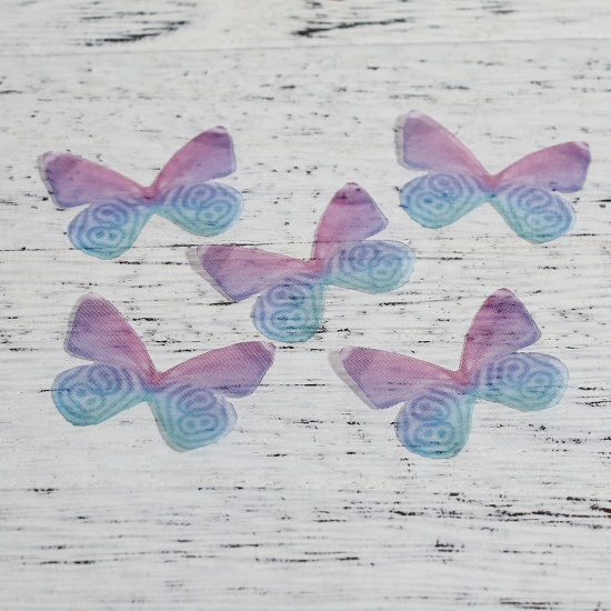 Picture of Organza For DIY & Craft Deep Blue Ethereal Butterfly Animal 30mm(1 1/8") x 21mm( 7/8"), 5 PCs