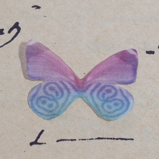 Picture of Organza For DIY & Craft Green Blue & Purple Ethereal Butterfly Animal 30mm(1 1/8") x 21mm( 7/8"), 5 PCs
