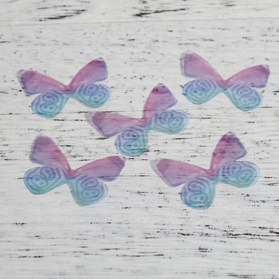 Picture of Organza For DIY & Craft Green Blue & Purple Ethereal Butterfly Animal 30mm(1 1/8") x 21mm( 7/8"), 5 PCs