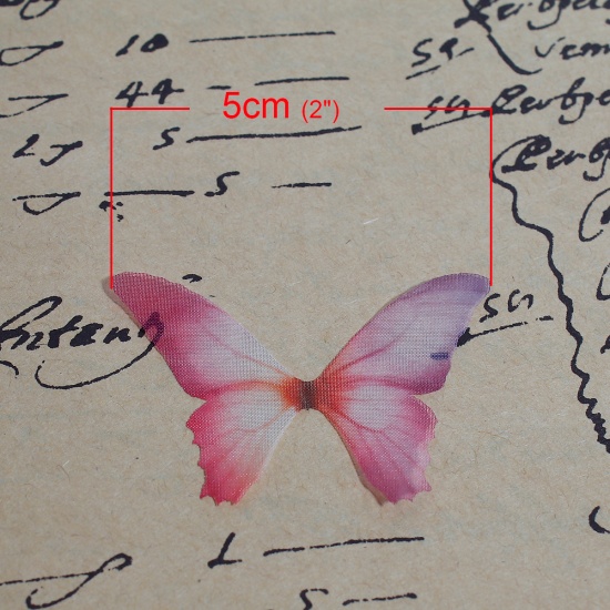 Picture of Organza For DIY & Craft Fuchsia Ethereal Butterfly Animal 50mm(2") x 35mm(1 3/8"), 5 PCs