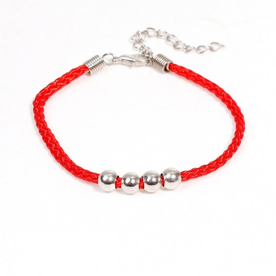 Immagine di Poliestere Braccialetti dell'amicizia Kabbalah Red String Tono Argento Tondo lunghezza: 18.5cm, 5 Pz