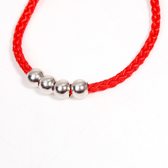 Picture of Polyester Kabbalah Red String Braided Friendship Bracelets Silver Tone Round 18.5cm(7 2/8") long, 5 PCs