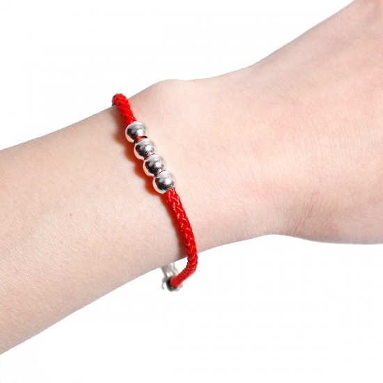 Picture of Polyester Kabbalah Red String Braided Friendship Bracelets Silver Tone Round 18.5cm(7 2/8") long, 5 PCs