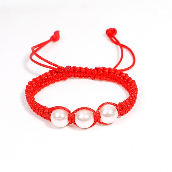 Imagen de Acrílico Pulseras de la Amistad Ola kabbalah Hilo Rojo Blanco Imitación de perla 17.5cm longitud, 1 Unidad