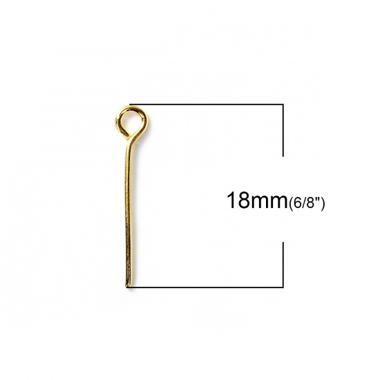 Picture of Iron Based Alloy Eye Pins Gold Plated 18mm( 6/8") long, 0.7mm (21 gauge), 2000 PCs