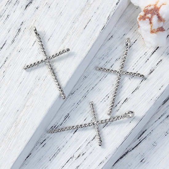 Picture of Zinc Based Alloy Cable Twisted Pendants Cross Silver Tone 42mm(1 5/8") x 24mm(1"), 5 PCs