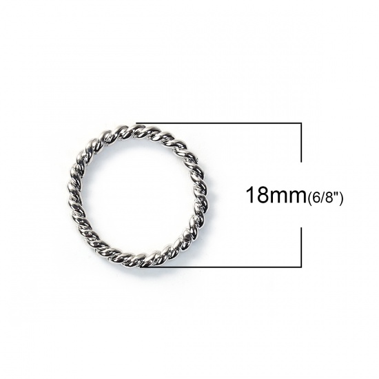 Picture of Zinc Based Alloy Cable Twisted Connectors Circle Ring Silver Tone 18mm Dia, 10 PCs