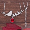 Picture of Glass Jan Birthstone Necklace Antique Silver Color Red Mother Bird Drop Faceted 50cm(19 5/8") long, 1 Piece