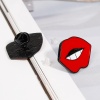 Picture of Tie Tac Lapel Pin Brooches Lip Red Enamel 33mm(1 2/8") x 24mm(1"), 1 Piece