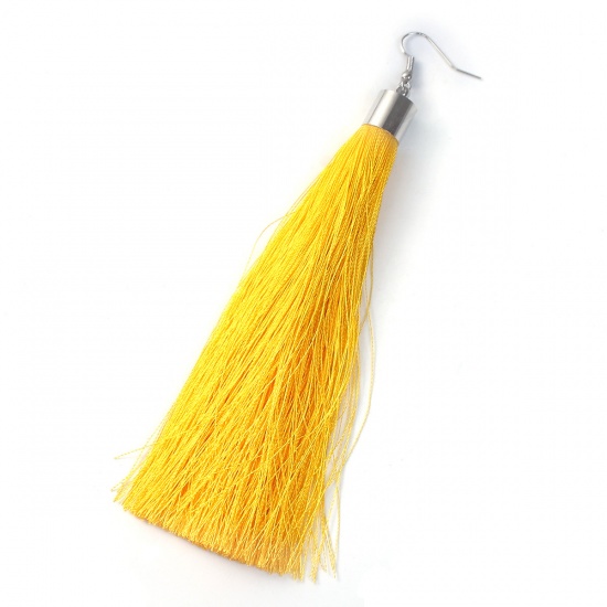 Picture of Polyester Tassel Earrings Yellow 13.5cm(5 3/8"), Post/ Wire Size: (22 gauge), 1 Pair