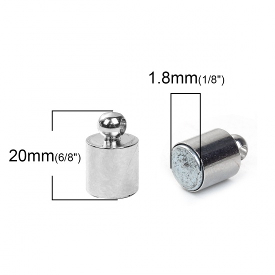 Picture of Magnetic Hematite Magnetic Clasps Cylinder Silver Tone 20mm x 6mm, 2 Sets(2 PCs/Set)