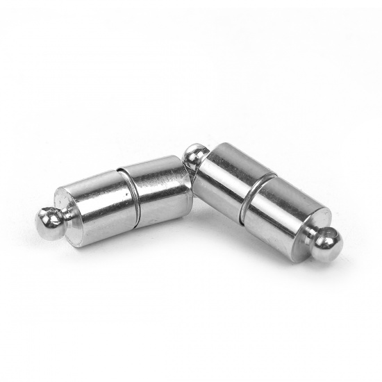 Picture of Magnetic Hematite Magnetic Clasps Cylinder Silver Tone 20mm x 6mm, 2 Sets(2 PCs/Set)