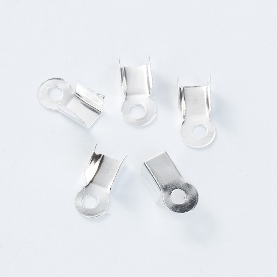 Picture of Iron Based Alloy Cord End Caps Rectangle Silver Plated (Fits 3mm Cord) 8mm x 4mm, 1000 PCs
