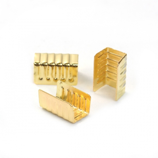 Picture of Iron Based Alloy Cord End Caps Rectangle Gold Plated Stripe (Fits 4mm Cord) 8mm x 5mm, 200 PCs