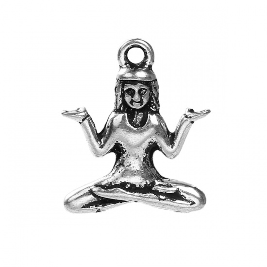 Picture of Zinc Based Alloy Charms Human Antique Silver 24mm(1") x 20mm( 6/8"), 10 PCs