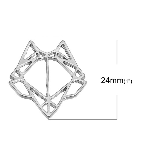Picture of Zinc Based Alloy Origami Charms Fox Animal Silver Plated Hollow 24mm(1") x 22mm( 7/8"), 5 PCs