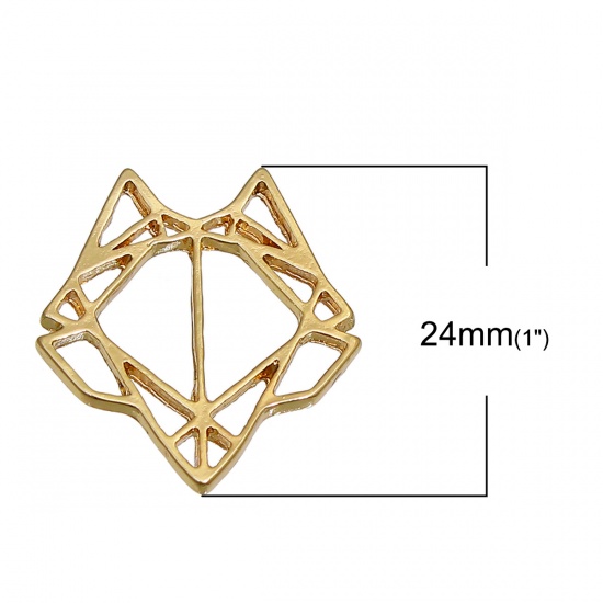 Picture of Zinc Based Alloy Origami Charms Fox Animal Gold Plated Hollow 24mm(1") x 22mm( 7/8"), 5 PCs