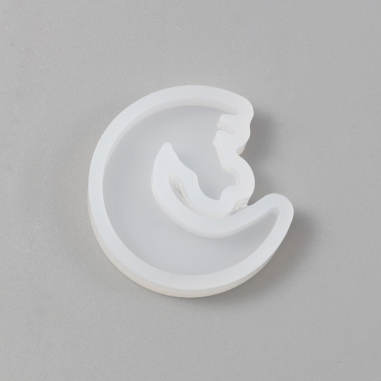 Picture of Silicone Resin Mold For Jewelry Making Cat Animal White 37mm(1 4/8") x 36mm(1 3/8"), 1 Piece