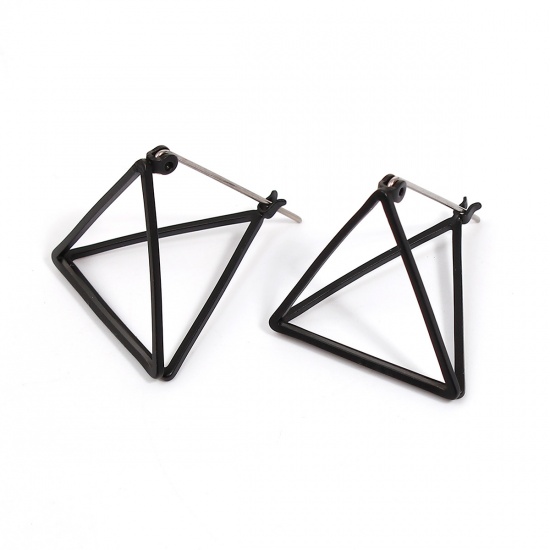 Picture of 3D Ear Post Stud Earrings Gunmetal Triangle Hollow 26mm(1") x 24mm(1"), Post/ Wire Size: (21 gauge), 1 Pair