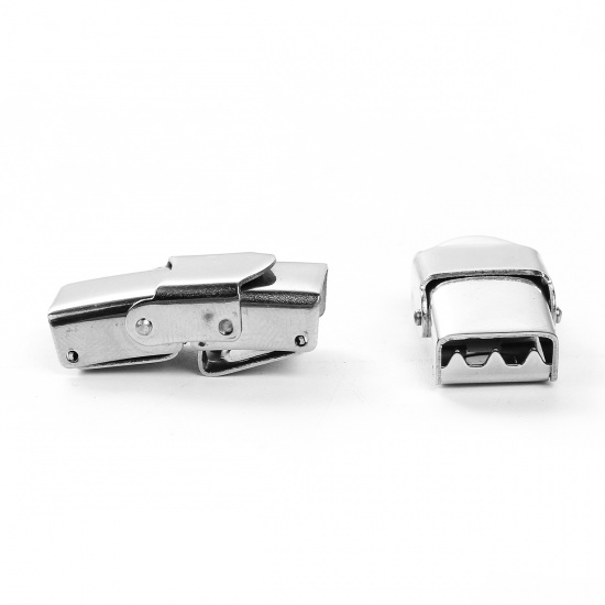 Picture of Stainless Steel Cord Clasps Silver Tone (Fits 10mm x 6mm Cord) 25mm x14mm(1" x 4/8"), 3 PCs